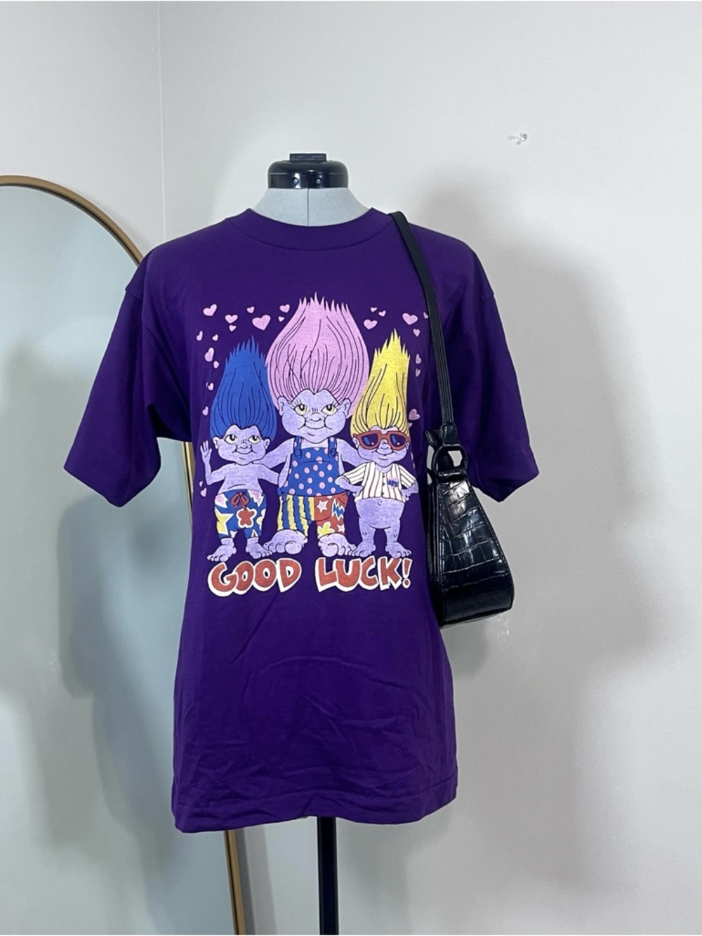 Vintage 90s Screen Stars Best Purple Trolls 'Good Luck!' Graphic T-shirt